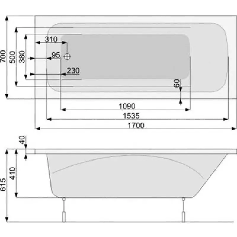 Ванна акрилова прямокутна Pool Spa KLIO 170x70 з ніжками (PWPA410ZN000000) - Фото 4