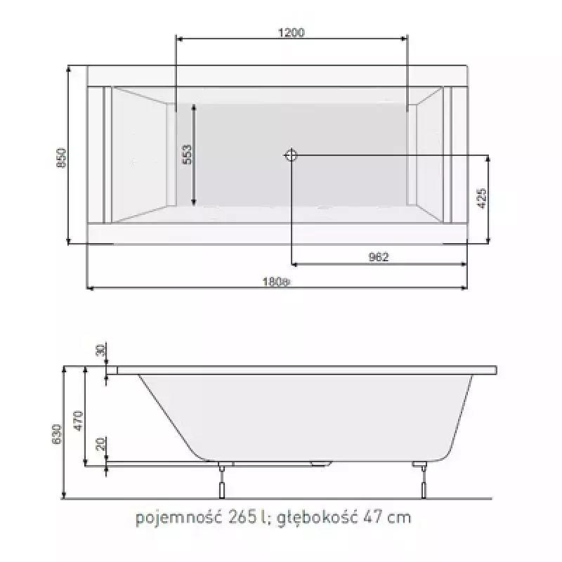 Ванна прямокутна акрилова Pool Spa Windsor 180x85 см з ніжками (PWPNT10ZN000000) - Фото 4