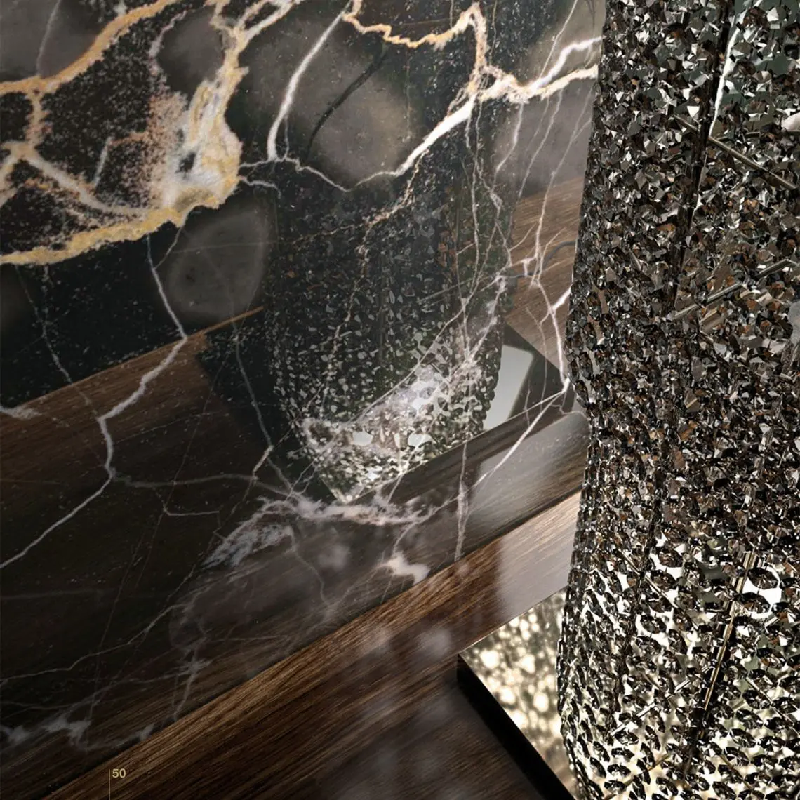 Плитка Fiandre Precious Stones Nero Portoro 150x300 (ST20A61530) - Фото 2