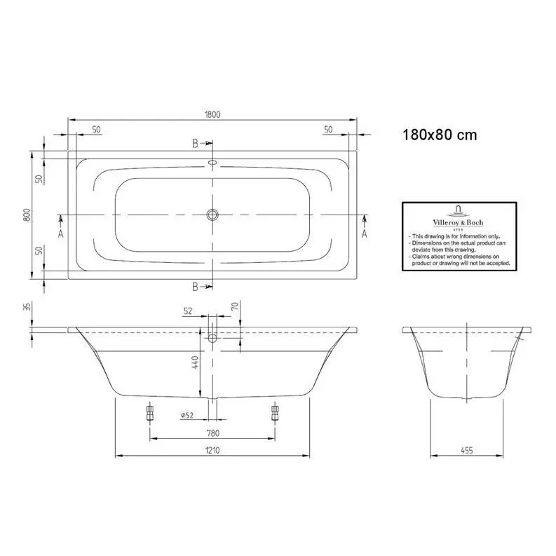 Ванна акрилова Villeroy & Boch Targa Style 180х80 (UBA180FRA2V-01) - Фото 3
