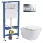 Комплект унитаза подвесного с крышкой Waterway GOLF Vortex и инсталляции Geberit Duofix Basic с клавишей Delta50  (10812VP+458.103.00.2/115.119.21.1) - Фото 1