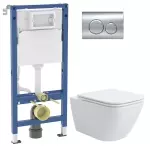Комплект унитаза подвесного с крышкой Waterway GOLF Vortex и инсталляции Geberit DuofixBasic с клавишей Delta20 (10812VP+458.103.00.2/115.127.21.1) - Фото 1