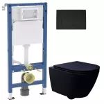 Комплект підвісного унітазу з кришкою Waterway ROCK Vortex та інсталяції Geberit Duofix Basic з клавішею Delta50 (10822BVP-MB+458.103.00.2/115.119.14) - Фото 1