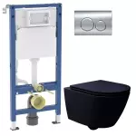 Комплект підвісного унітазу з кришкою Waterway ROCK Vortex та інсталяції Geberit Duofix Basic з клавішею Delta20 (10822BVP-MB+458.103.00.2/115.127.21) - Фото 1