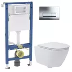 Комплект унитаза подвесного с крышкой Waterway ROCK Vortex и инсталляции Geberit Duofix Basic с клавишей Delta50 (10822BVP+458.103.00.2/115.119.21.1) - Фото 1