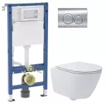 Комплект унитаза подвесного с крышкой Waterway ROCK Vortex и инсталляции Geberit Duofix Basic с клавишей Delta20 (10822BVP+458.103.00.2/115.127.21.1) - Фото 1