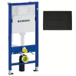 Інсталяція для підвісного унітазу Geberit та клавіша подвійного змиву Geberit Delta50, чорна матова (458.103.00.1/115.119.14.1) - Фото 1