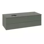 Комплект умивальника на стільницю Villeroy&Boch Antao 51х40 см Ceramic Plus, Almond з тумбою Villeroy&Boch Antao 120х36х50 см з LED light, Leaf Green Matt Lacquer, з експозиції салону (4A7351AM/L22010 - Фото 4