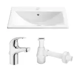 Умывальник встраиваемый Roca Diverta 550х425 мм + сифон Viega + смеситель однорычажный Grohe BauCurve, хром (A327116000/108694/32805000) - Фото 1