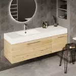 Умивальник підвісний PAA Long Step 1500 A, литий камінь, лівий, 150х49, Glossy Alpine White (ILS1500_A_00) - Фото 3