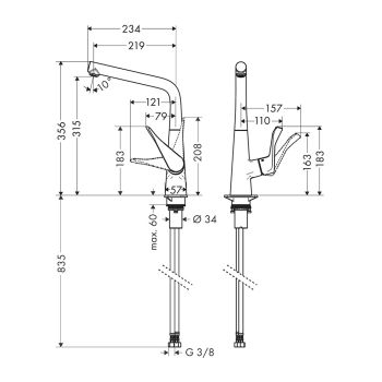 Смеситель для мойки Hansgrohe Metris 320 (14822000) - Фото №2