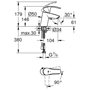 Змішувач для умивальника Grohe Eurosmart New S-SIZE,… - Фото №2