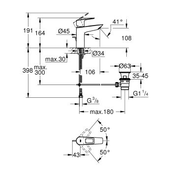 Смеситель для умывальника Grohe BauLoop New с донным… - Фото №2