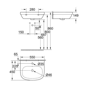 Умивальник з п'єдесталом Grohe Euro Ceramic 55см,&#8230; - Фото №2