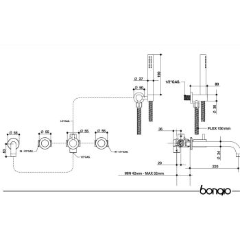 Смеситель для ванны Bongio Aqua, настенный, с душевым… - Фото №2