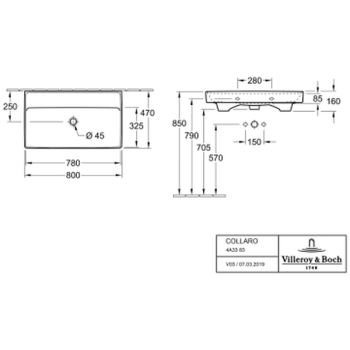 Умивальник підвісний Villeroy & Boch Collaro 80х47,&#8230; - Фото №2
