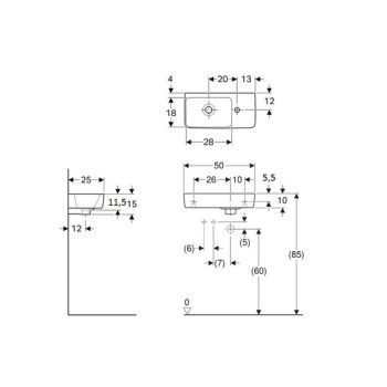 Умивальник Geberit Selnova Compact 50х25 зі скороченим вильотом, білий (501.506.00.1)