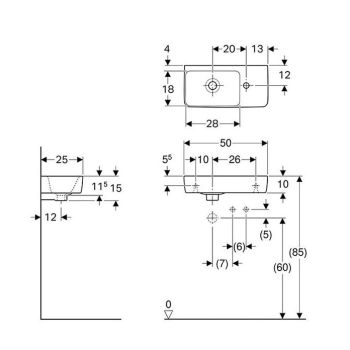 Умивальник Geberit Selnova Compact 50х25 зі скороченим вильотом, білий (501.513.00.1)