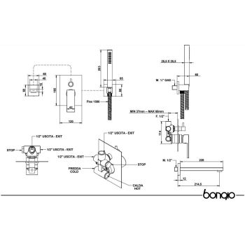 Смеситель для ванны скрытого монтажа Bongio LINE с… - Фото №2