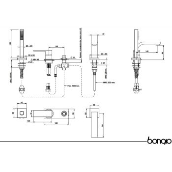 Змішувач на борт ванни Bongio LINE із душовим комплектом,… - Фото №2