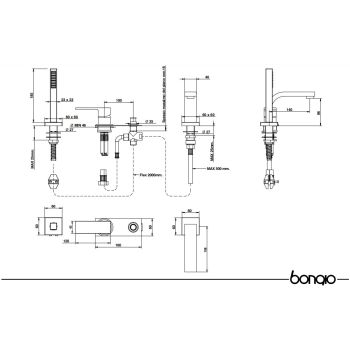 Змішувач на борт ванни Bongio LINE з душовим комплектом,… - Фото №2