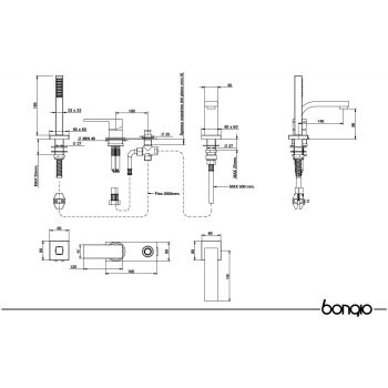 Змішувач на борт ванни Bongio LINE із душовим комплектом,… - Фото №2