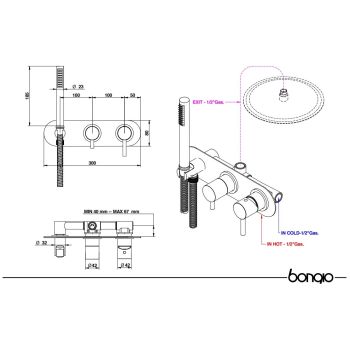 Змішувач для ванни прихованого монтажу Bongio ON зовнішня… - Фото №2