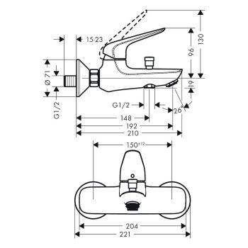 Змішувач для ванни Hansgrohe Novus 192 мм (71040000) - Фото №2