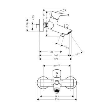 Смеситель для ванны Hansgrohe Talis S 166 мм (72400000) - Фото №2