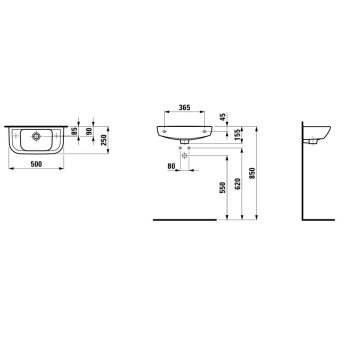 Умивальник підвісний Laufen Pro 500x250, білий (H8169570001051) - Фото №2