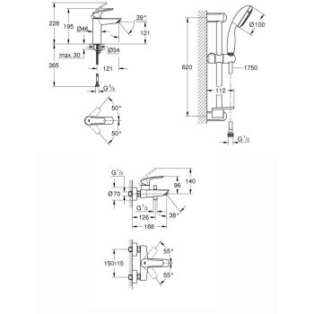 Набор смесителей для ванны Grohe Eurosmart New 3 в… - Фото №2