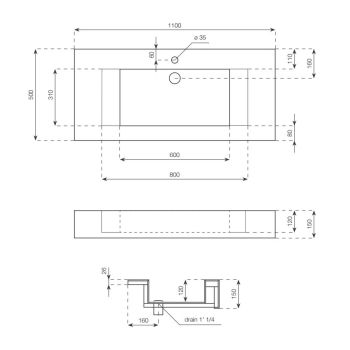 Раковина підвісна Luxestone 110 (WS11000) - Фото №2