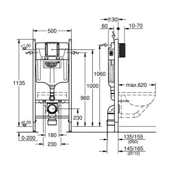 Інсталяція для унітазу+Клавіша змиву Grohe Rapid SL+Grohe Skate Cosmopolitan (3884000G+38732000)