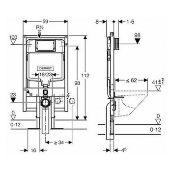 Інсталяція Geberit Duofix для підвісного унітазу, 114 см, зі змивним бачком прихованого монтажу Sigma 8 см (111.796.00.1)